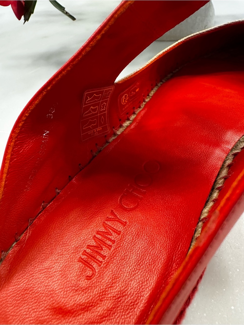 Jimmy Choo Red Bow Espadrille Mules with Natural Upper - Picture 6 of 7